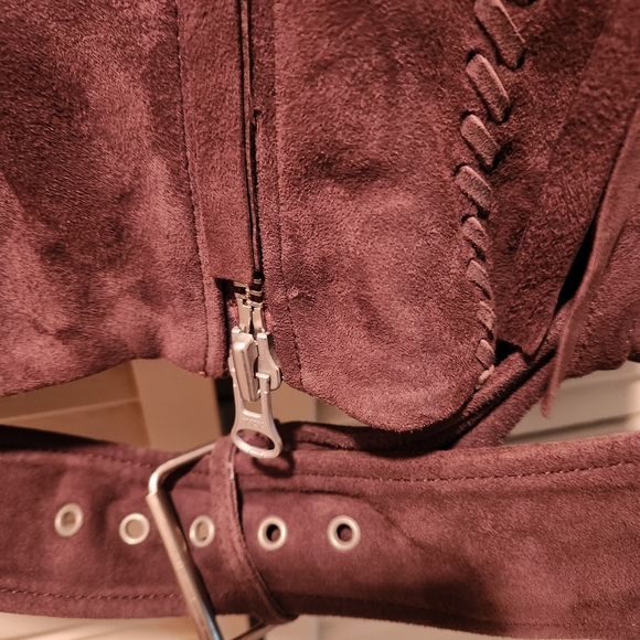 MUUBAA Brown Leather Belted Biker Moto Jacket NWT - Picture 7 of 14